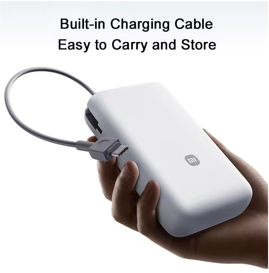 XIAOMI 20000mAh 22.5W Power Bank with Built-in USB-C Cable, 3-Port Fast Charging, Dual Input/Output, for iPhone 15 16 Pro Max